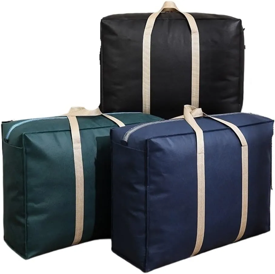 3Pcs Quilted Bag Moving Bags Storage Duvet Blanket Sorting Organizer Cabinet Organizer Moving Packing Bags(Blue)