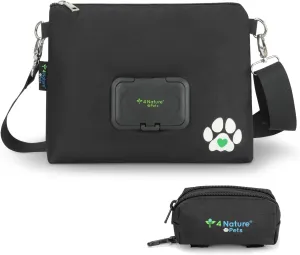4 Nature Dog Treat Pouch with Bonus Poop Bag Dispenser, Treat Bag for Dog Training, Food Pouch Holder, Dog Essentials, Leakproof Wet Wipes Pocket, Water Resistant (Black)