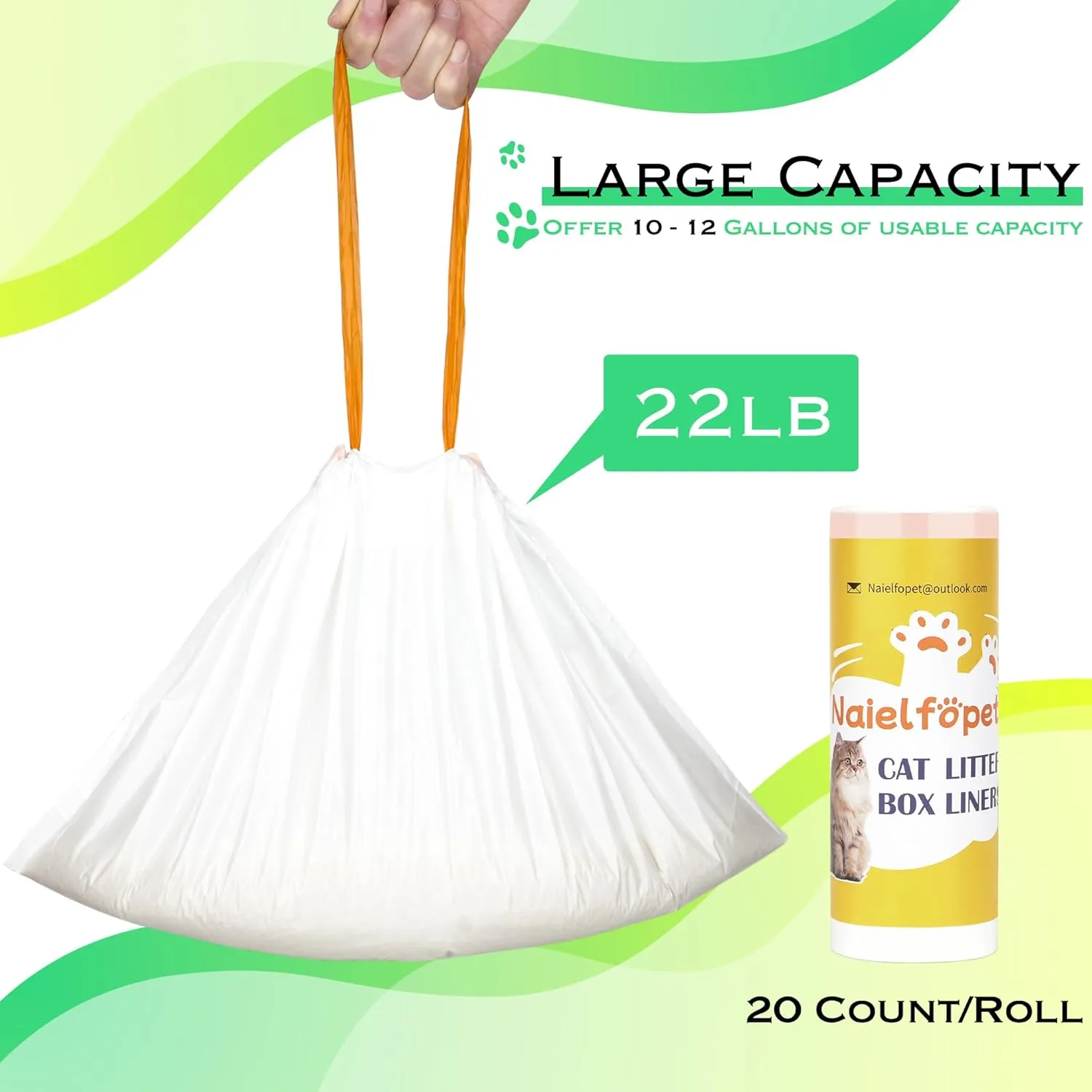 40 Count 26" x 16" Cat Litter Box Liners and Replaced Trash Bags Compatible with Litter Box Robot 4 and 3, Thick Heavy Duty Drawstring Replacement Waste Drawer Liners Bags 10-12 Gallons of Capacity