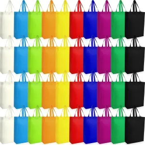 40 Pack Reusable Shopping Bags Bulk 14 x 10 x 4 Inch Shopping Bags for Groceries Non Woven Fabric Tote Bags Multicolored Grocery Bags with Handles for Shopping, Birthday Party, 10 Colors