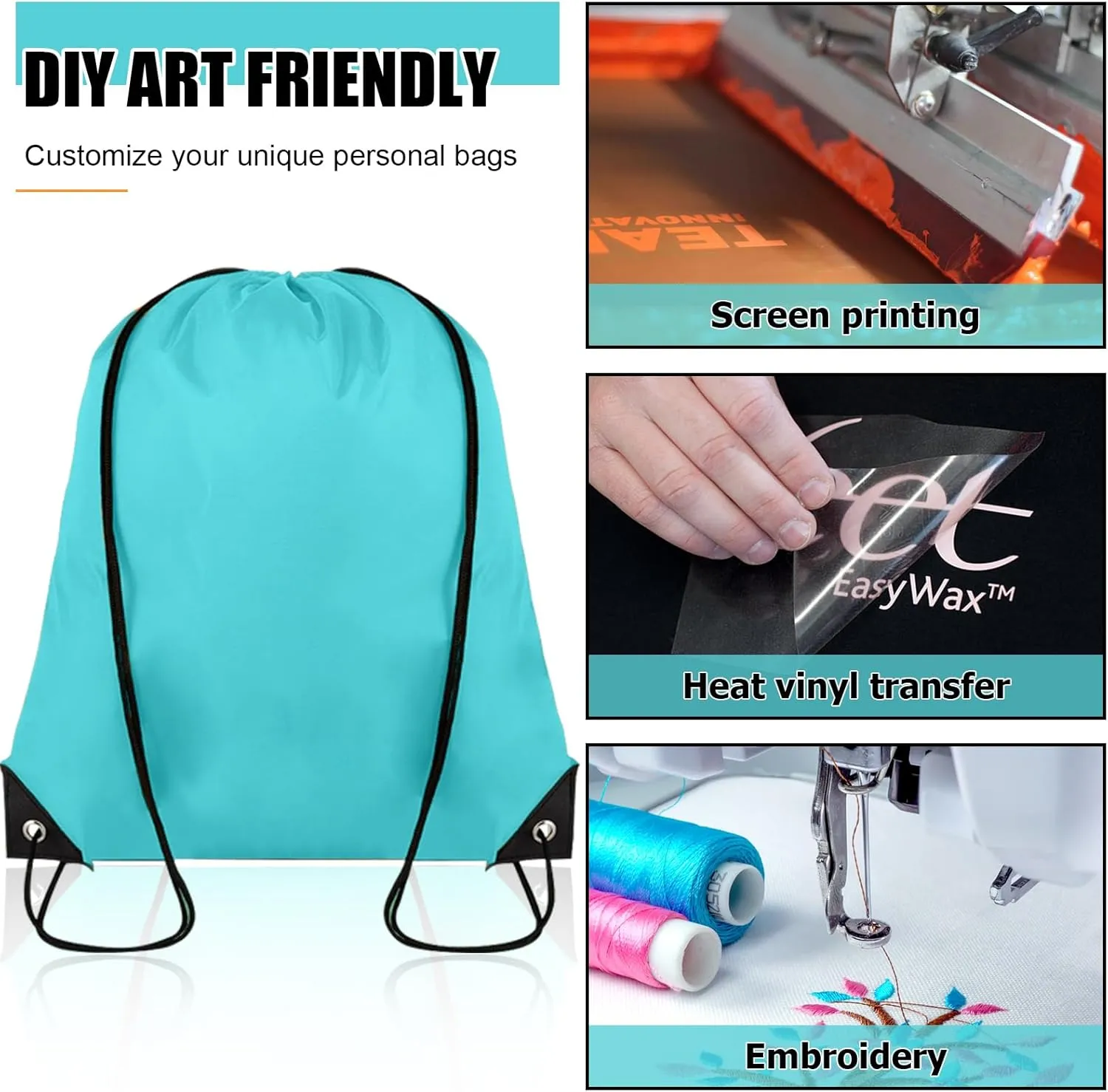 40 Pieces Drawstring Backpack Bulk Cinch Sackpack Ployster Drawstring Bags for Gym Party Trip(Aqua)