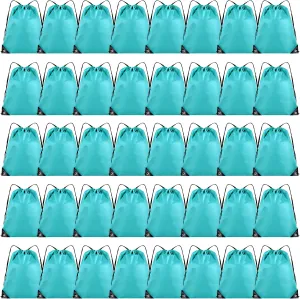 40 Pieces Drawstring Backpack Bulk Cinch Sackpack Ployster Drawstring Bags for Gym Party Trip(Aqua)