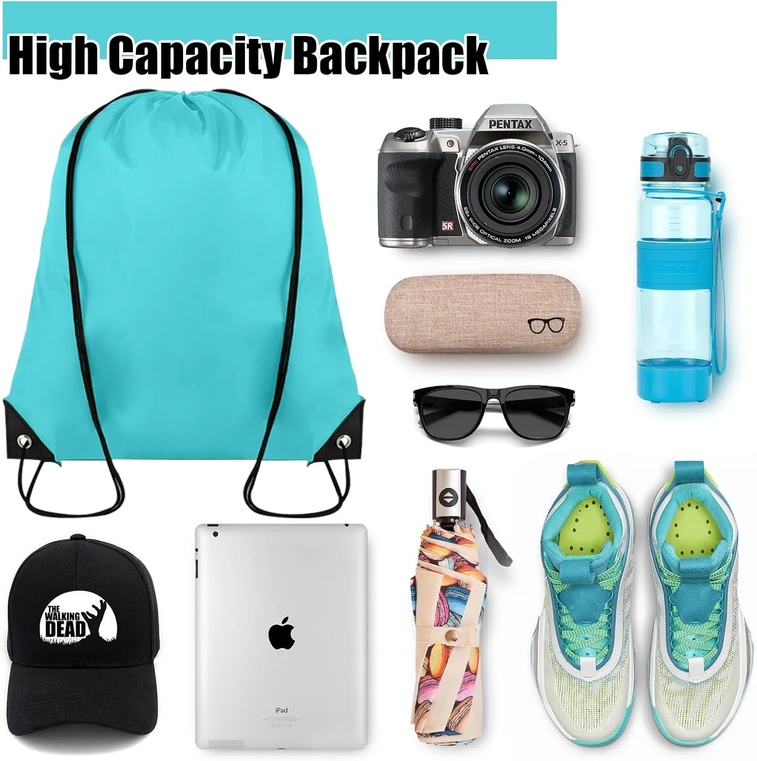 40 Pieces Drawstring Backpack Bulk Cinch Sackpack Ployster Drawstring Bags for Gym Party Trip(Aqua)