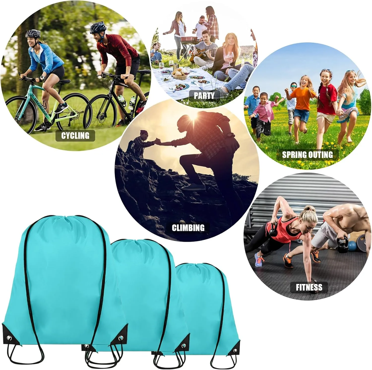 40 Pieces Drawstring Backpack Bulk Cinch Sackpack Ployster Drawstring Bags for Gym Party Trip(Aqua)