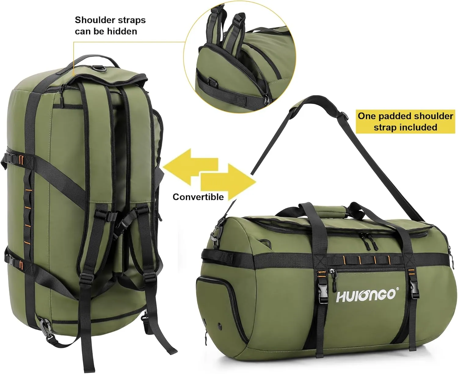 40L/60L/90L Large Waterproof Duffle Bag Backpack for Men, Mens Duffel Backpack Bags for Traveling, Heavy Duty (Green, 40L)