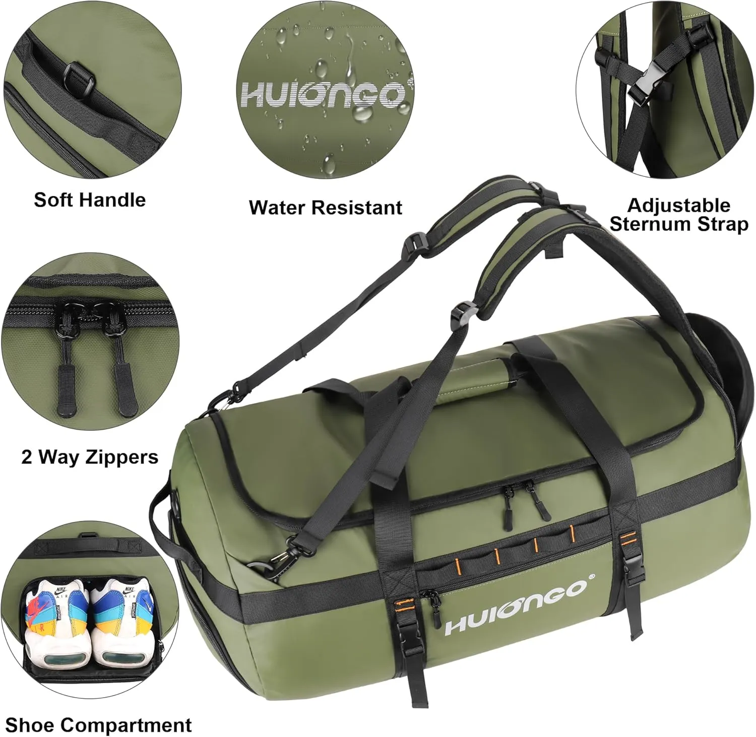 40L/60L/90L Large Waterproof Duffle Bag Backpack for Men, Mens Duffel Backpack Bags for Traveling, Heavy Duty (Green, 40L)