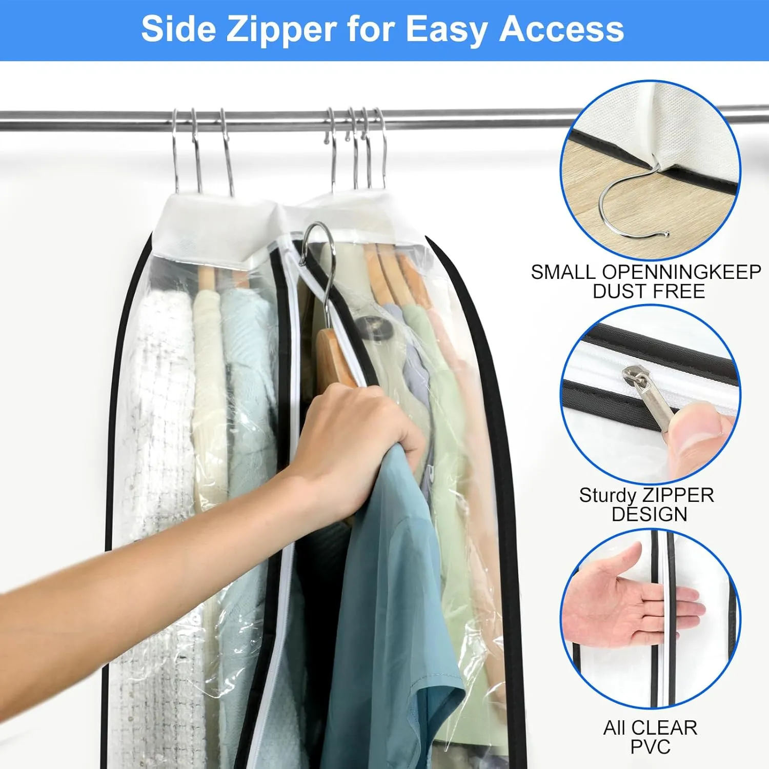 40" Clear Garment Bag - 3 Pack 10” Gusseted Suit Bags For Closet Storage Hanging Clothes Shirts, Coats, Dresses