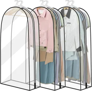 40" Clear Garment Bag - 3 Pack 10” Gusseted Suit Bags For Closet Storage Hanging Clothes Shirts, Coats, Dresses