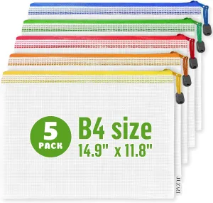 5 Pack Large Plastic Zipper Pouches B4 (12х15in) for Puzzle & Board Game Storage Bags - Mesh Zipper Pouch Document Bag - Pouches for Organization Storage Bags with Zippers Zippered Bags for Organizing