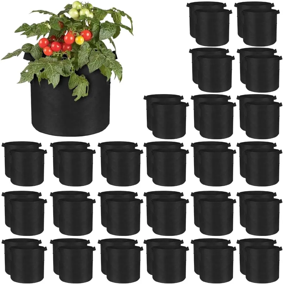 50 Pack Grow Bags Bulk Fabric Pots with Handles Aeration Grow Pots Garden Plant Bags for Gardening, Plant and Vegetables, Black (5 Gallon)