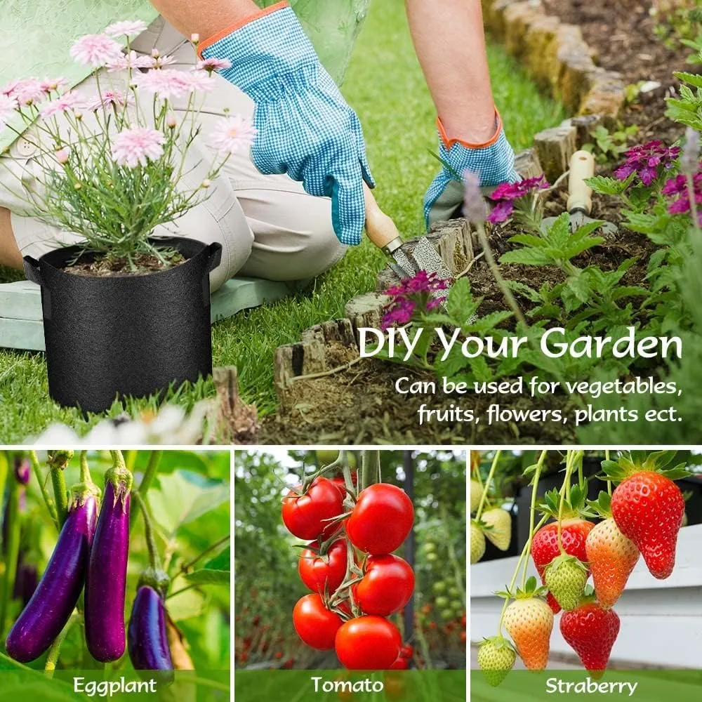 50 Pack Grow Bags Bulk Fabric Pots with Handles Aeration Grow Pots Garden Plant Bags for Gardening, Plant and Vegetables, Black (5 Gallon)