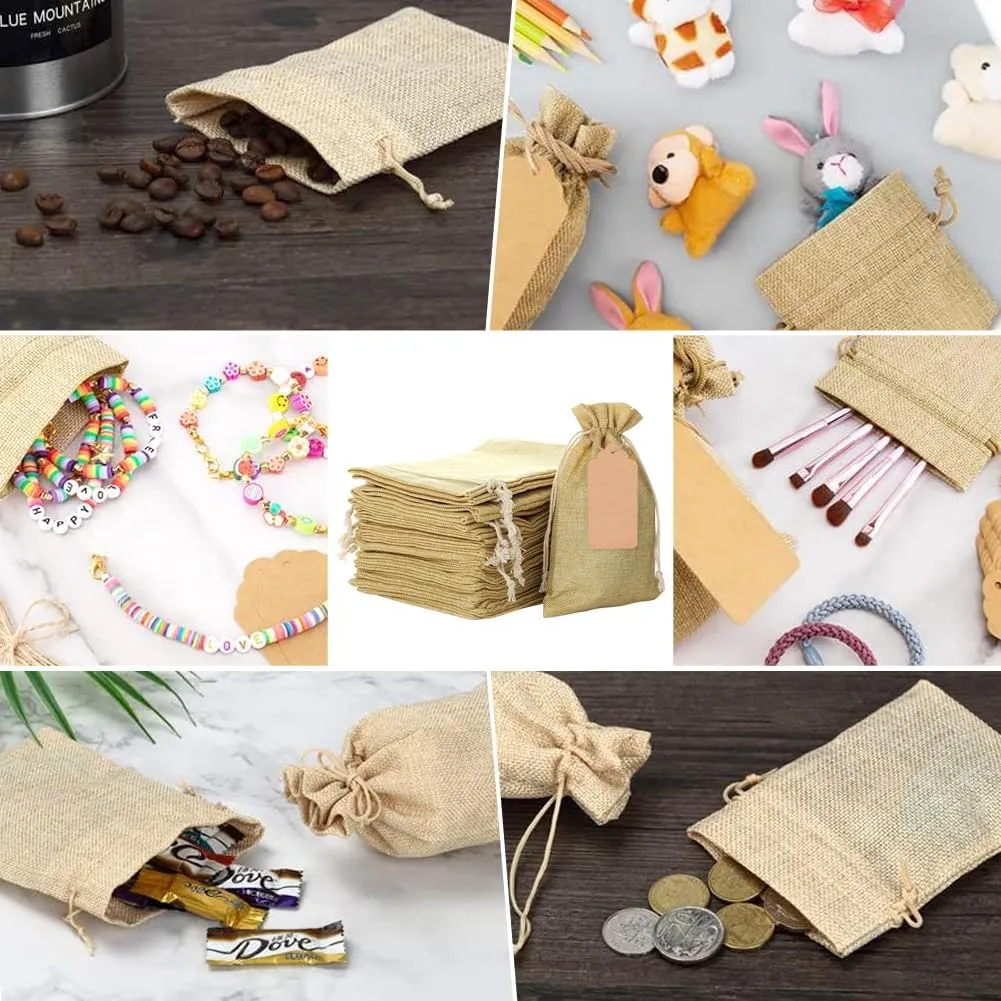 50 pcs Burlap Bags 6" x 10" with Jute Drawstring, Burlap Treat Bags for Gift Wedding Party Favors Jewelry Pouch, Christmas Birthday Presents, Snack Sacks and DIY Craft Arts Projects