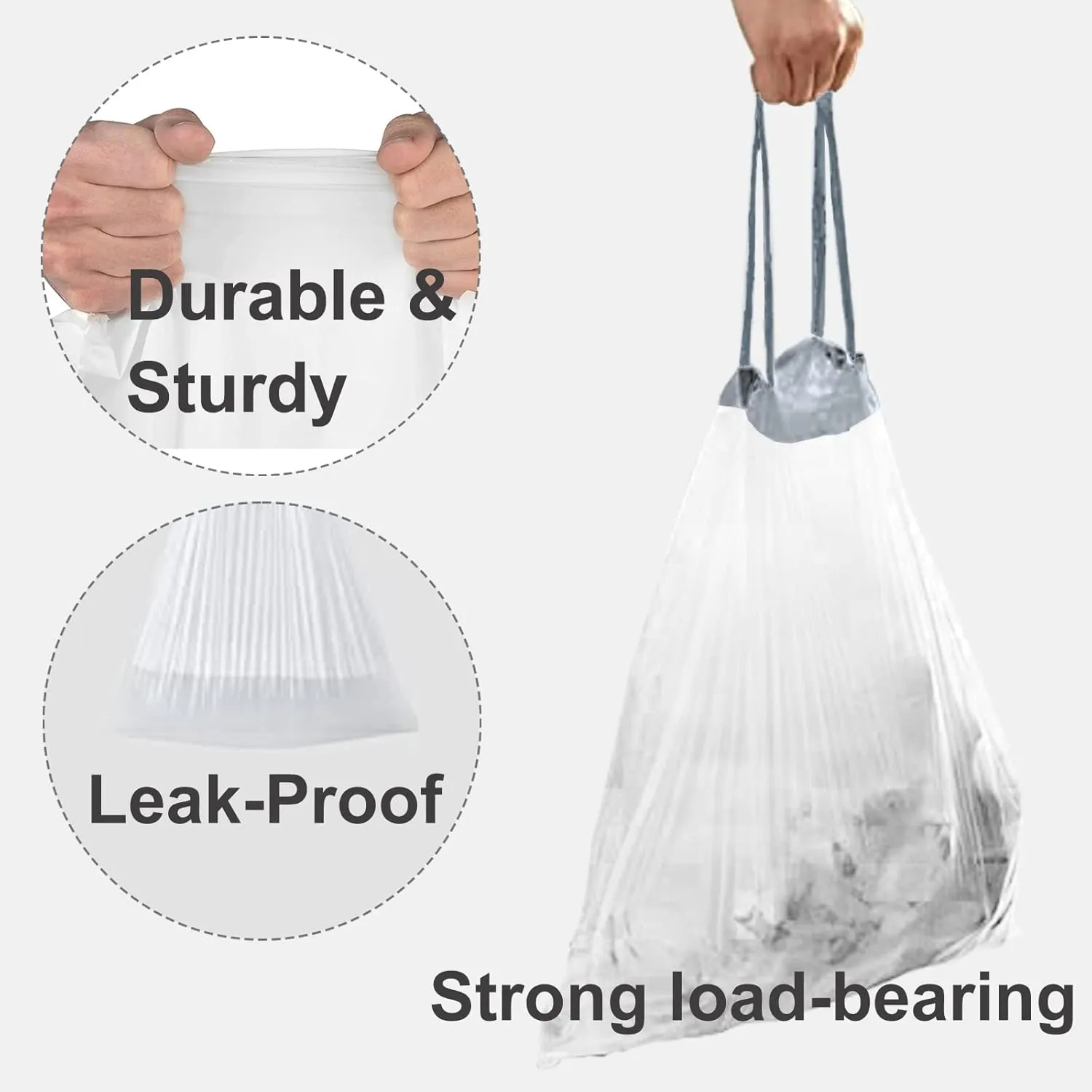 5.3 Gallon Code D 100 Count Drawstring Trash Bags Compatible with simplehuman Code D | 1.2 Mil Garbage Can Liners 5.3 Gallon / 20 Liter Heavy Duty White Drawstring Garbage Liners (Pack of 1)