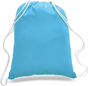 (6 Pack) 100% Cotton Canvas Drawstring Tote Bag 14in X 18in Gym, Basketball, Soccer, Sports Backpack (Turquoise)