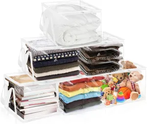 6 Pack Small Clear Storage Bags, Clear Cube Bags with Zipper Handles, 12.5'' x 9.3'' x 9.4'' Waterproof PVC Plastic Book Organizer Pouch for Books, Toys, Clothes, Shoes