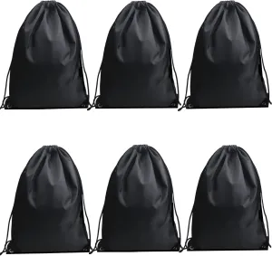 6 PCS Black Drawstring Backpack, Gym Drawstring Bags, Draw String Bag, Cinch Bags Drawstring Sackpack, Sports Backpack Storage Bags for Men and Women Sports Gym Trip Yoga Swim
