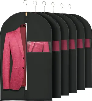 6PACK 24x40" Garment Bags for Storage Non-Woven Fabric Black Dress Bags for Hanging Clothes Suit bags for men travel Suit for Long Dresses,Suits,Coats,Sweater,Shirts