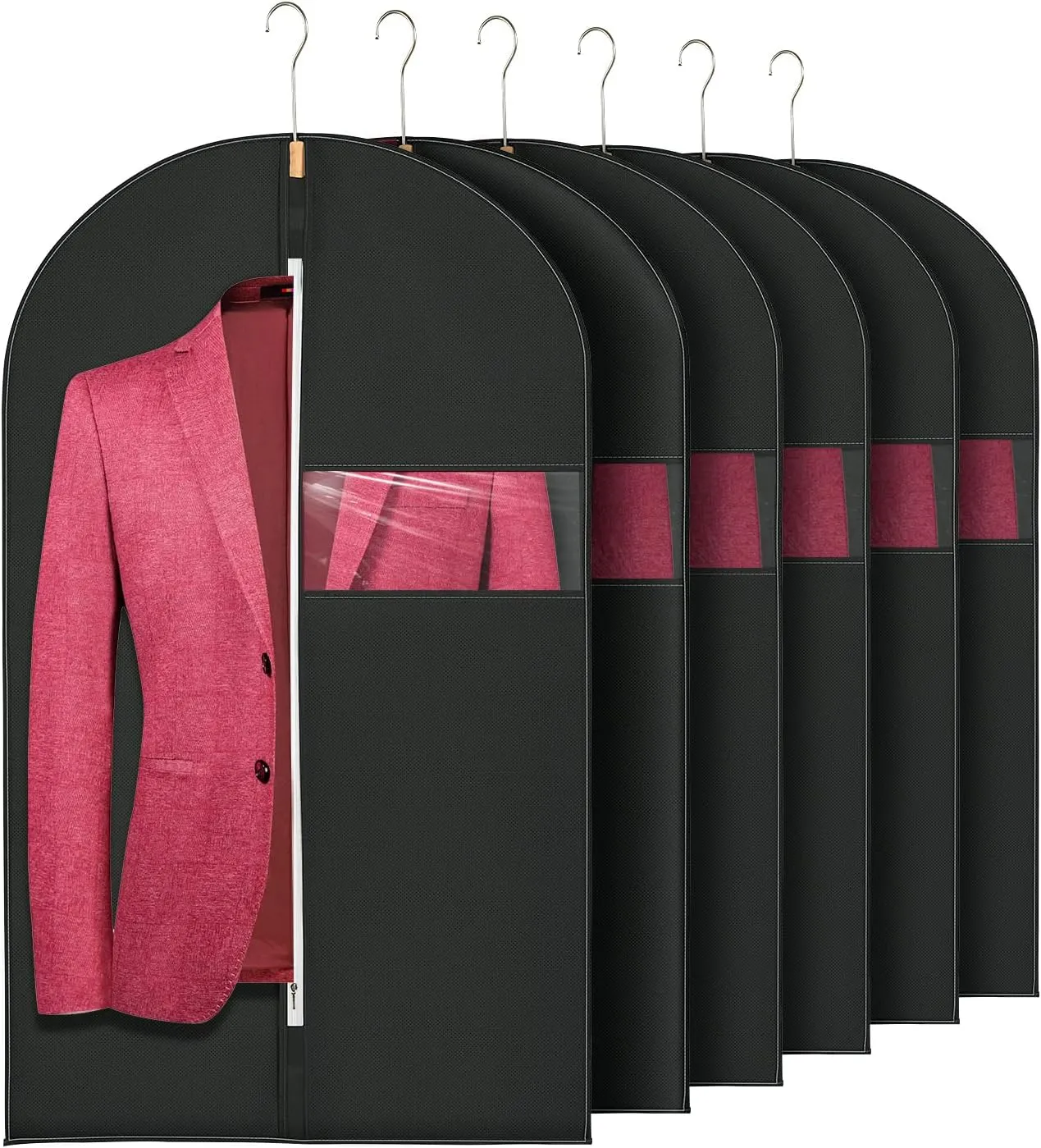 6PACK 24x40" Garment Bags for Storage Non-Woven Fabric Black Dress Bags for Hanging Clothes Suit bags for men travel Suit for Long Dresses,Suits,Coats,Sweater,Shirts