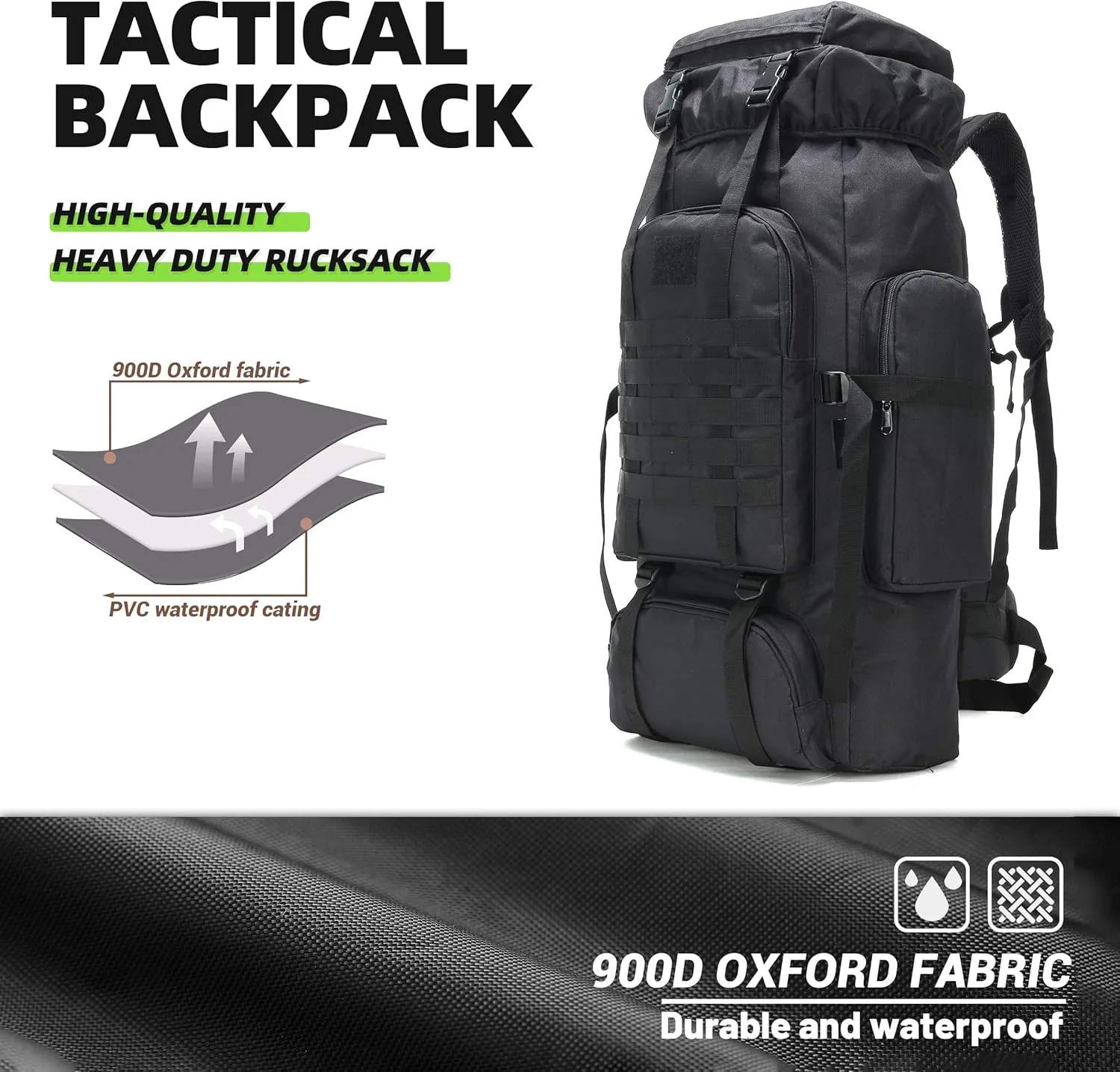 70L Hiking Backpack Military Tactical Camping Adjustable waterproof Climbing Sport Bags