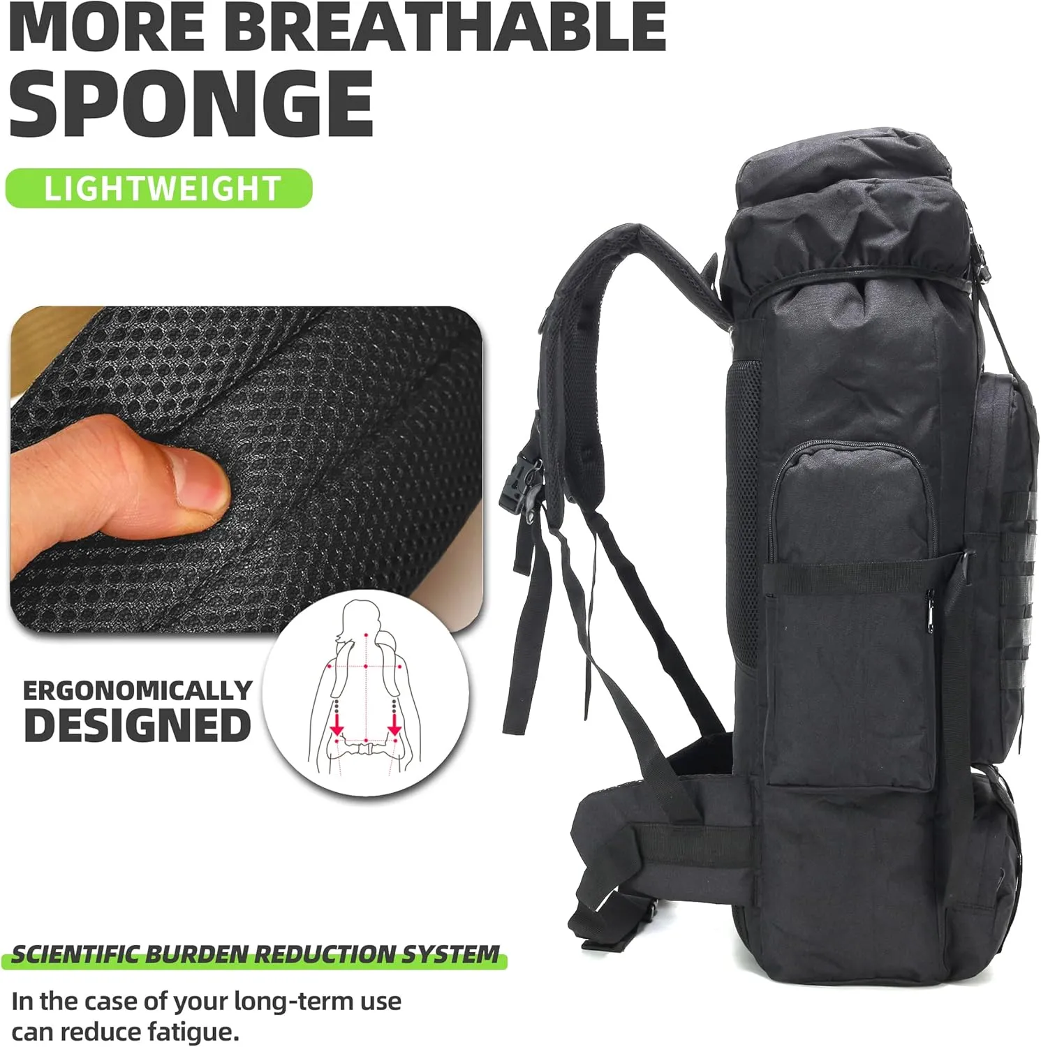 70L Hiking Backpack Military Tactical Camping Adjustable waterproof Climbing Sport Bags