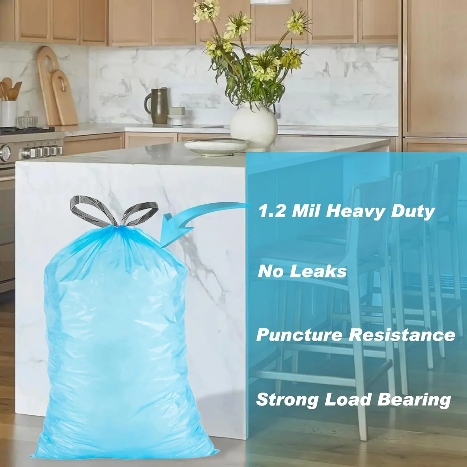 8 Gallon Code G (200 Count) Heavy Duty Trash Bags Blue 1.2 Mil THICK Reliable1st Compatible with simpleman Code G | Blue Drawstring Garbage Liners 8 Gallon/30 Liter Leak-Proof Tear Resistant