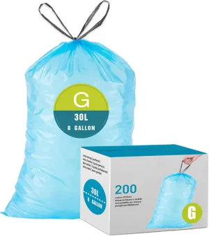8 Gallon Code G (200 Count) Heavy Duty Trash Bags Blue 1.2 Mil THICK Reliable1st Compatible with simpleman Code G | Blue Drawstring Garbage Liners 8 Gallon/30 Liter Leak-Proof Tear Resistant
