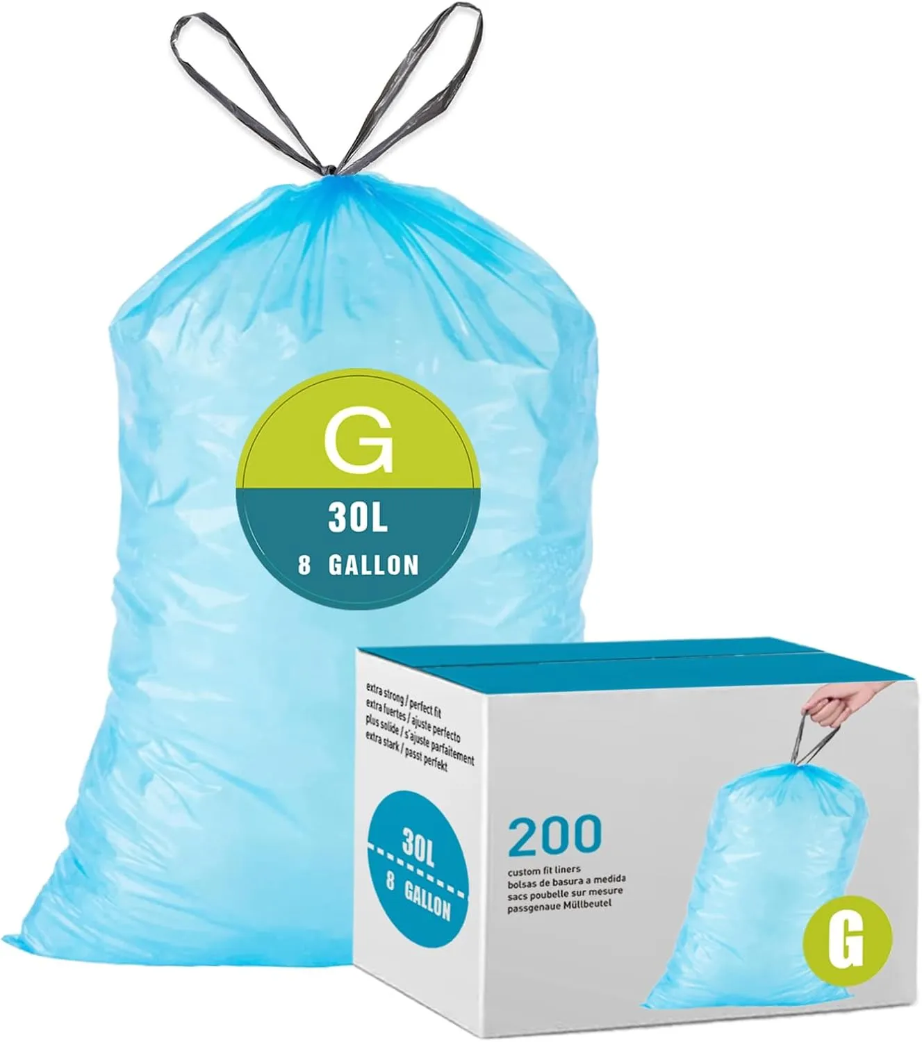 8 Gallon Code G (200 Count) Heavy Duty Trash Bags Blue 1.2 Mil THICK Reliable1st Compatible with simpleman Code G | Blue Drawstring Garbage Liners 8 Gallon/30 Liter Leak-Proof Tear Resistant
