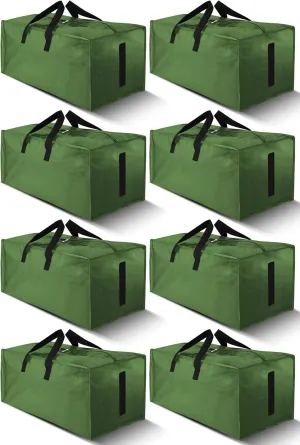 8 Pack Large Strong Moving Bags with Zippers & Carrying Handles - Water-Resistant - Heavy Duty Storage Tote for Space Saving, Fold Flat, Alternative to Moving Box (Olive Green)