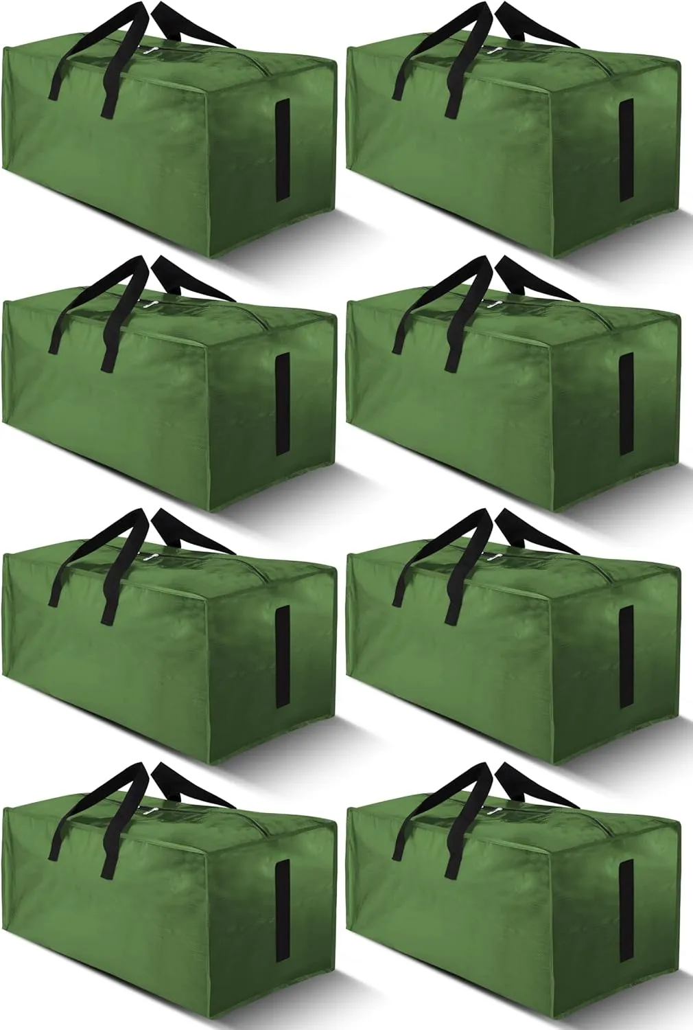 8 Pack Large Strong Moving Bags with Zippers & Carrying Handles - Water-Resistant - Heavy Duty Storage Tote for Space Saving, Fold Flat, Alternative to Moving Box (Olive Green)