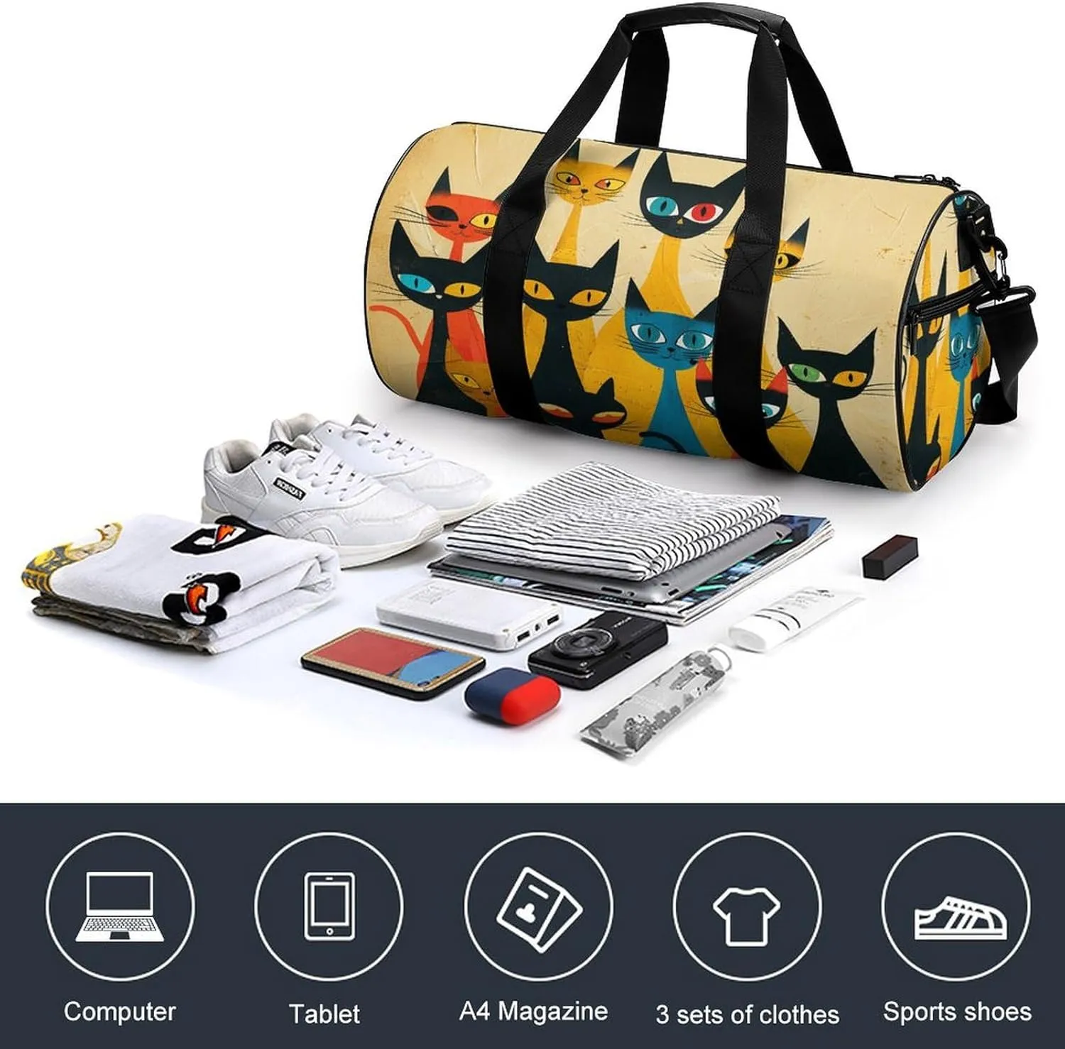A Group of Cats Gym Bag Small Travel Duffle Bag with Compartment Carry On Weekender Bag for Women Men