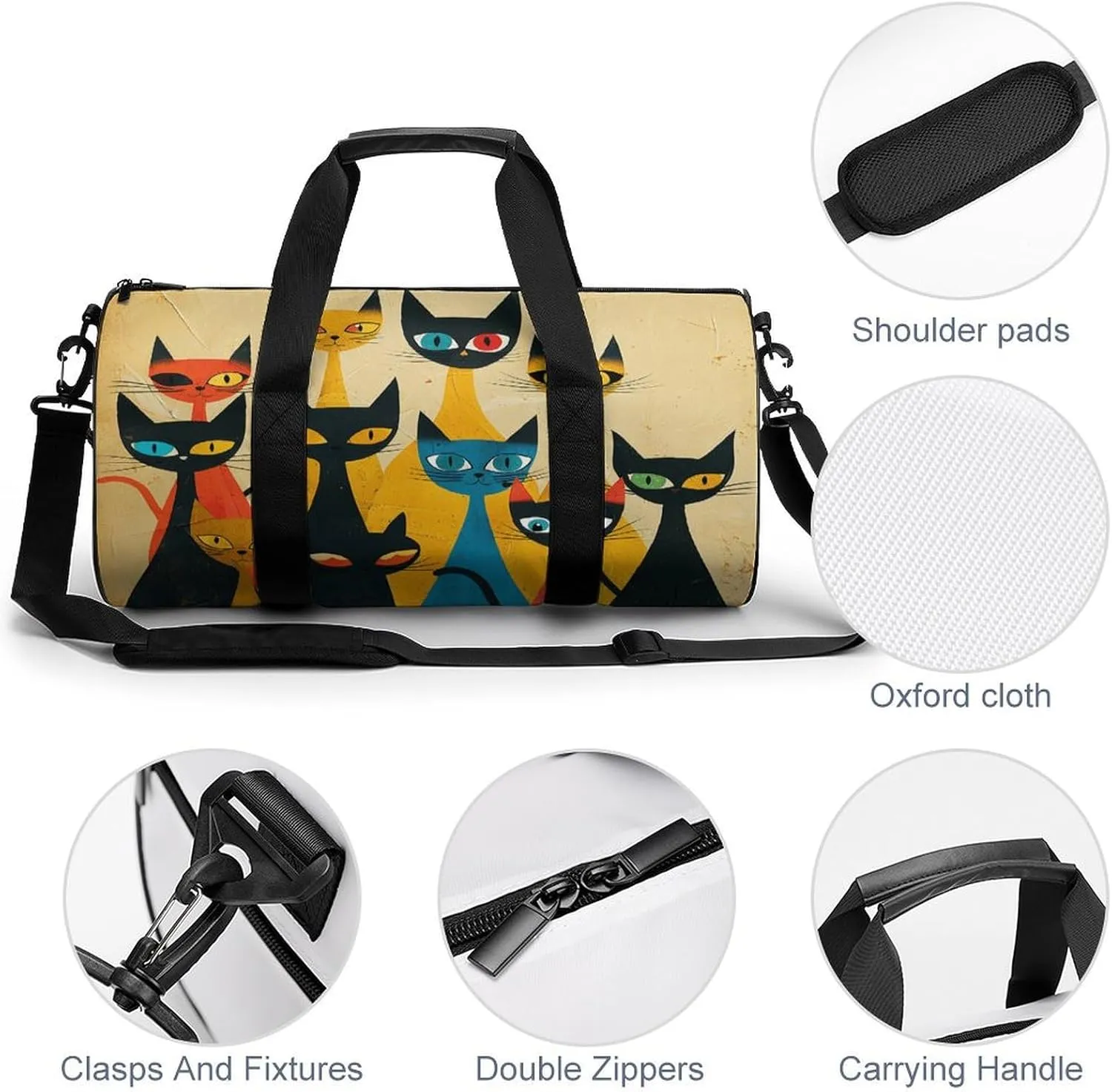 A Group of Cats Gym Bag Small Travel Duffle Bag with Compartment Carry On Weekender Bag for Women Men