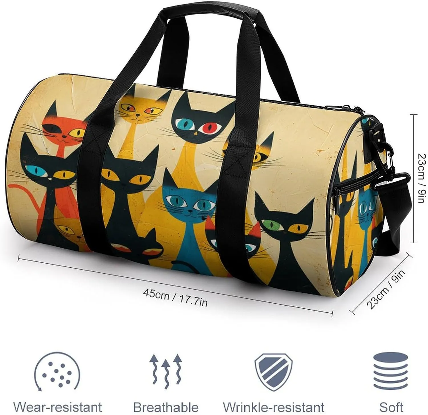 A Group of Cats Gym Bag Small Travel Duffle Bag with Compartment Carry On Weekender Bag for Women Men