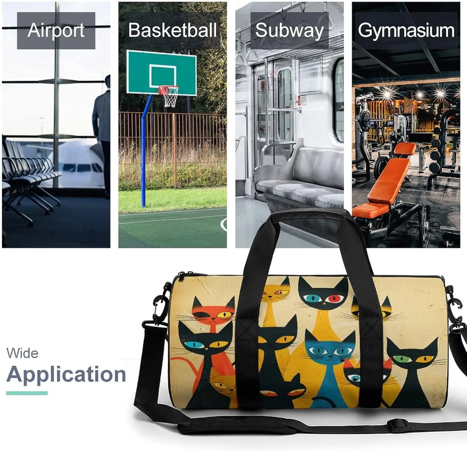A Group of Cats Gym Bag Small Travel Duffle Bag with Compartment Carry On Weekender Bag for Women Men