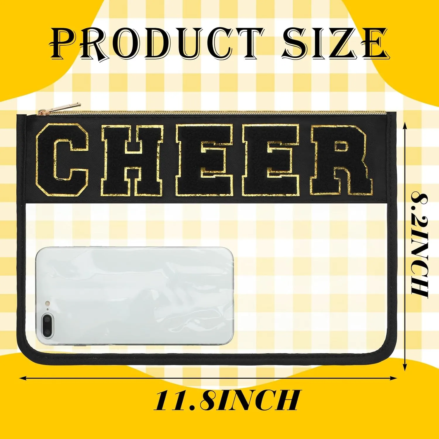 Abbylike 4 Pcs Cheer Makeup Bag Cheerleader Clear Letter Chenille Patch Bag Nylon Makeup Toiletry Pouch with Zipper for Cheerleading Team Women Gifts(Black,Cheer)