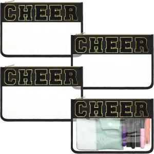 Abbylike 4 Pcs Cheer Makeup Bag Cheerleader Clear Letter Chenille Patch Bag Nylon Makeup Toiletry Pouch with Zipper for Cheerleading Team Women Gifts(Black,Cheer)
