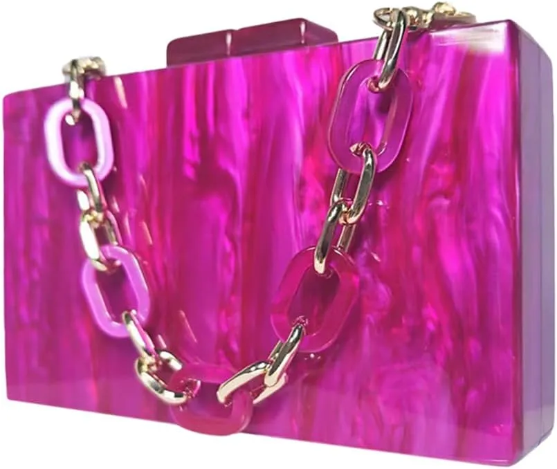 Acrylic Evening Clutch Purses for Women Unique Square Marbling Handbag with Beaded Handbag for Wedding Party Prom