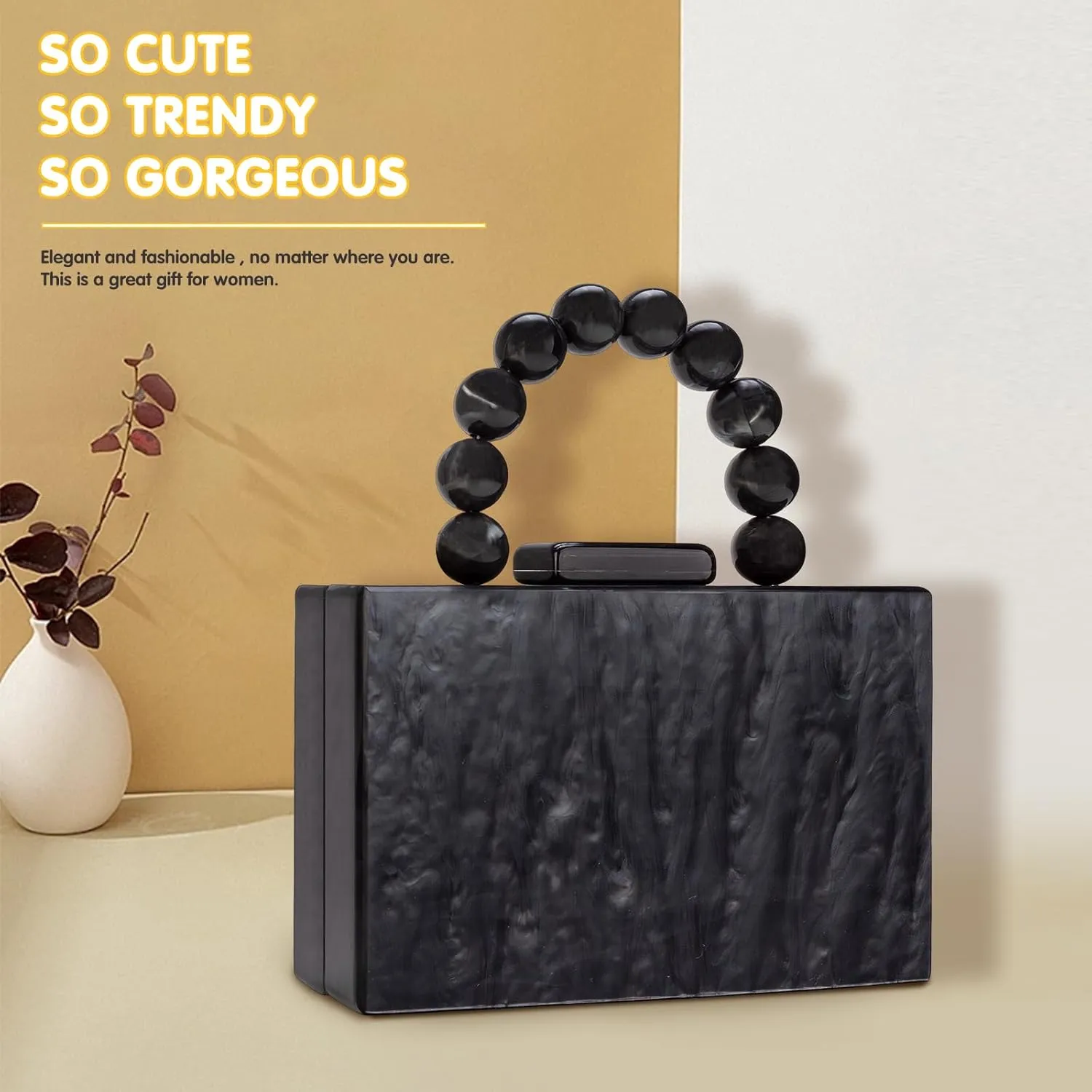 Acrylic Purses Evening Clutch Bag Marbling Handbags for Women Cross Body Bag with Pearl Chain Formal Wedding Prom Party