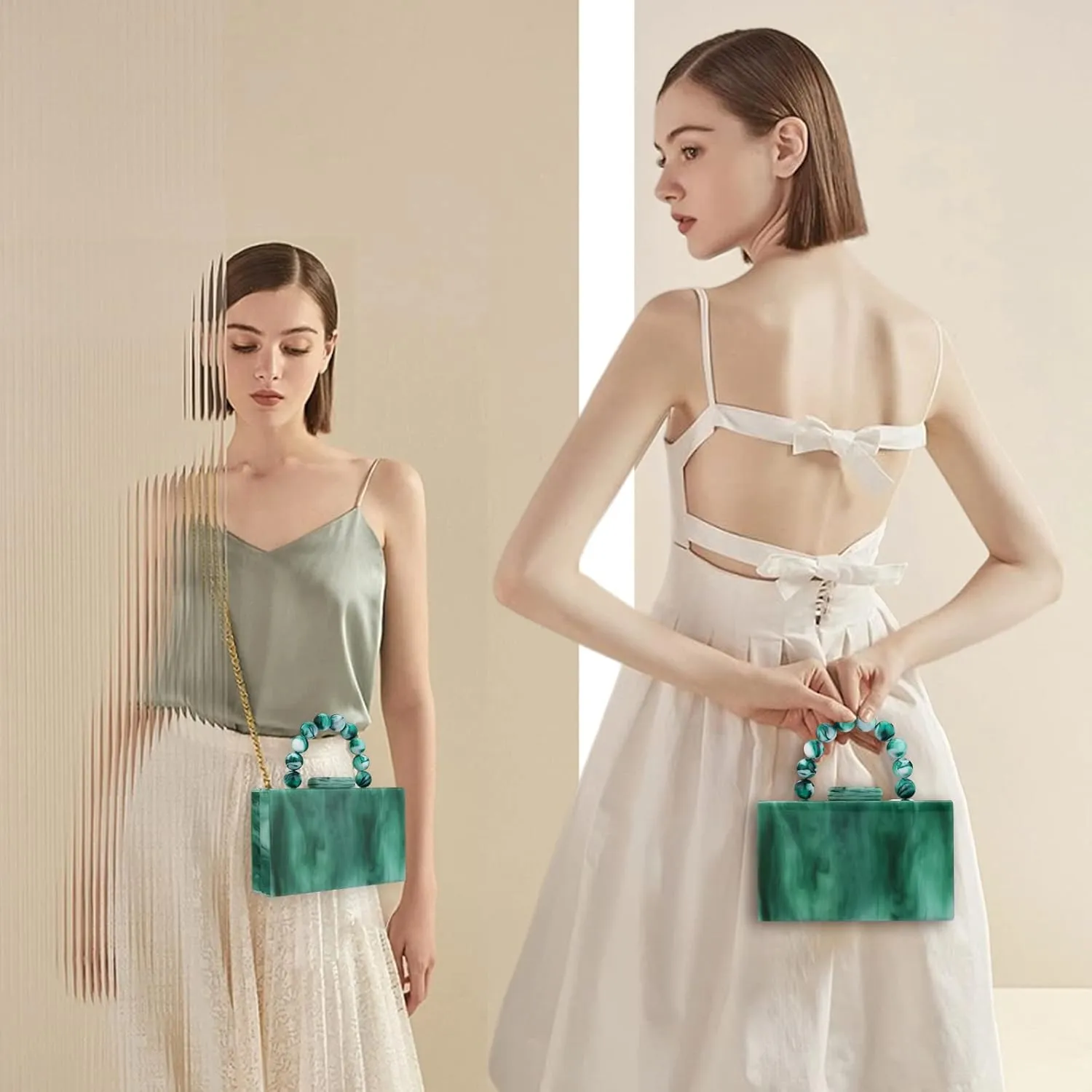 Acrylic Purses Evening Clutch Bag Marbling Handbags for Women Cross Body Bag with Pearl Chain Formal Wedding Prom Party