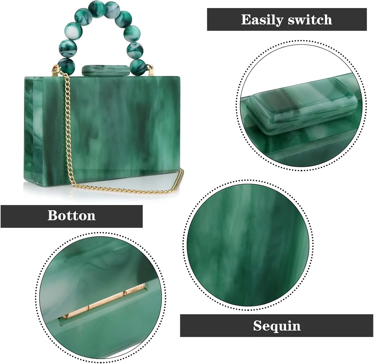 Acrylic Purses Evening Clutch Bag Marbling Handbags for Women Cross Body Bag with Pearl Chain Formal Wedding Prom Party