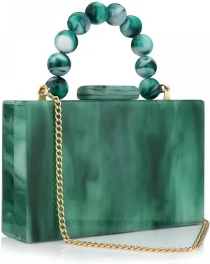 Acrylic Purses Evening Clutch Bag Marbling Handbags for Women Cross Body Bag with Pearl Chain Formal Wedding Prom Party