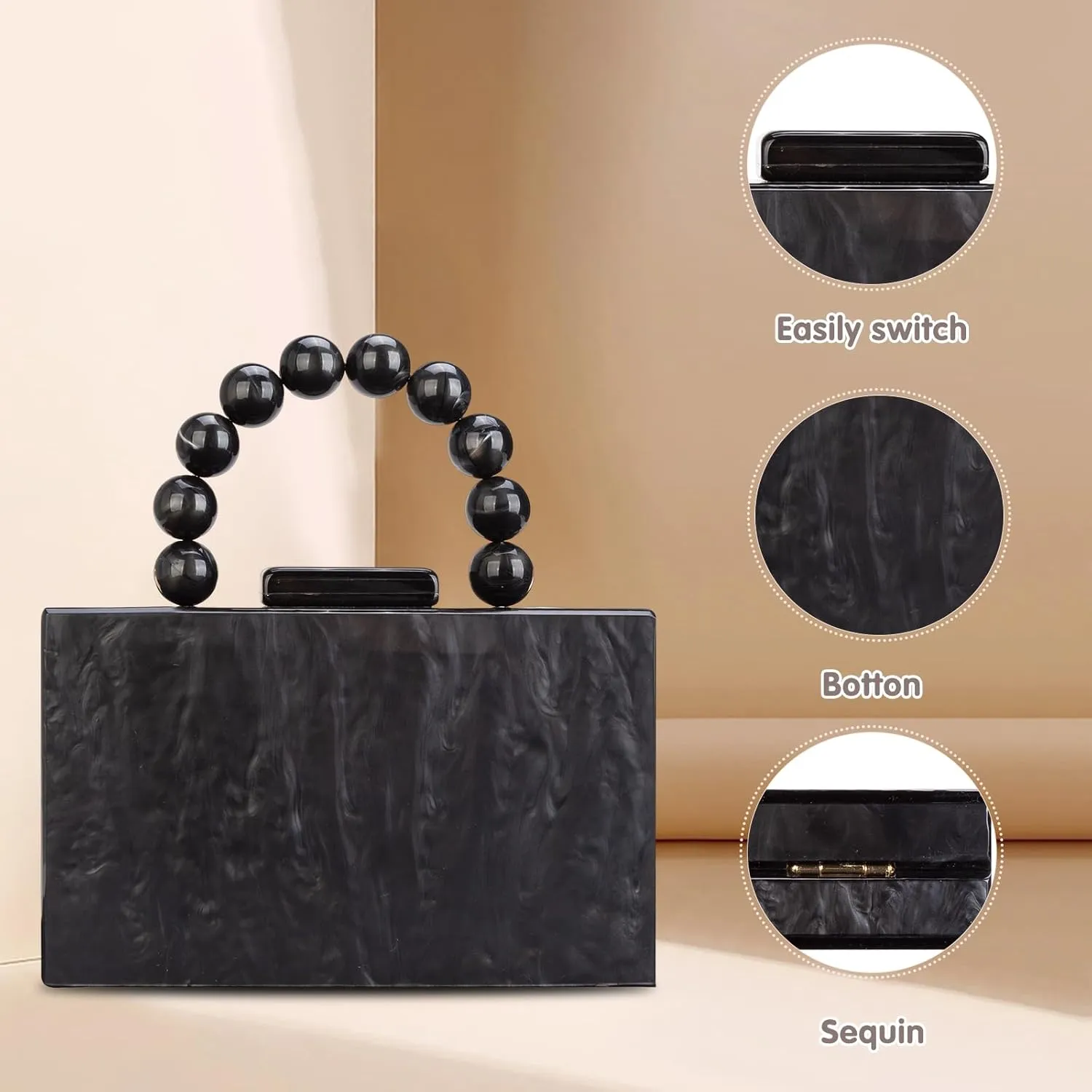 Acrylic Purses Evening Clutch Bag Marbling Handbags for Women Cross Body Bag with Pearl Chain Formal Wedding Prom Party