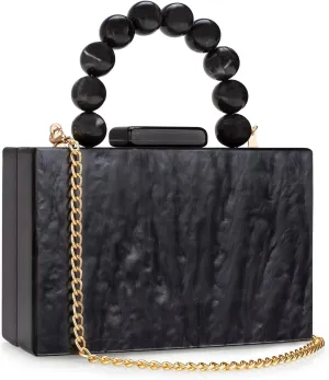 Acrylic Purses Evening Clutch Bag Marbling Handbags for Women Cross Body Bag with Pearl Chain Formal Wedding Prom Party