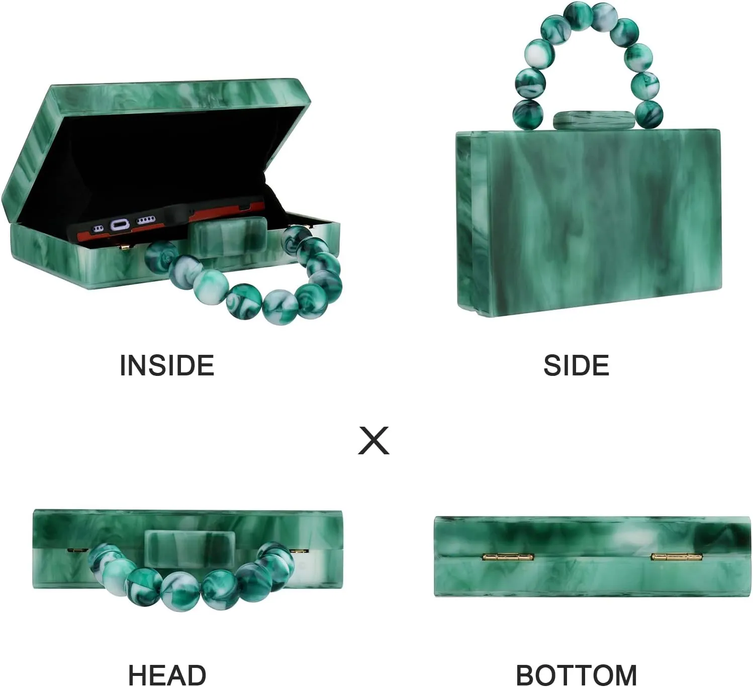 Acrylic Purses Evening Clutch Bag Marbling Handbags for Women Cross Body Bag with Pearl Chain Formal Wedding Prom Party