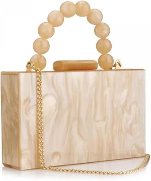 Acrylic Purses Evening Clutch Bag Marbling Handbags for Women Cross Body Bag with Pearl Chain Formal Wedding Prom Party
