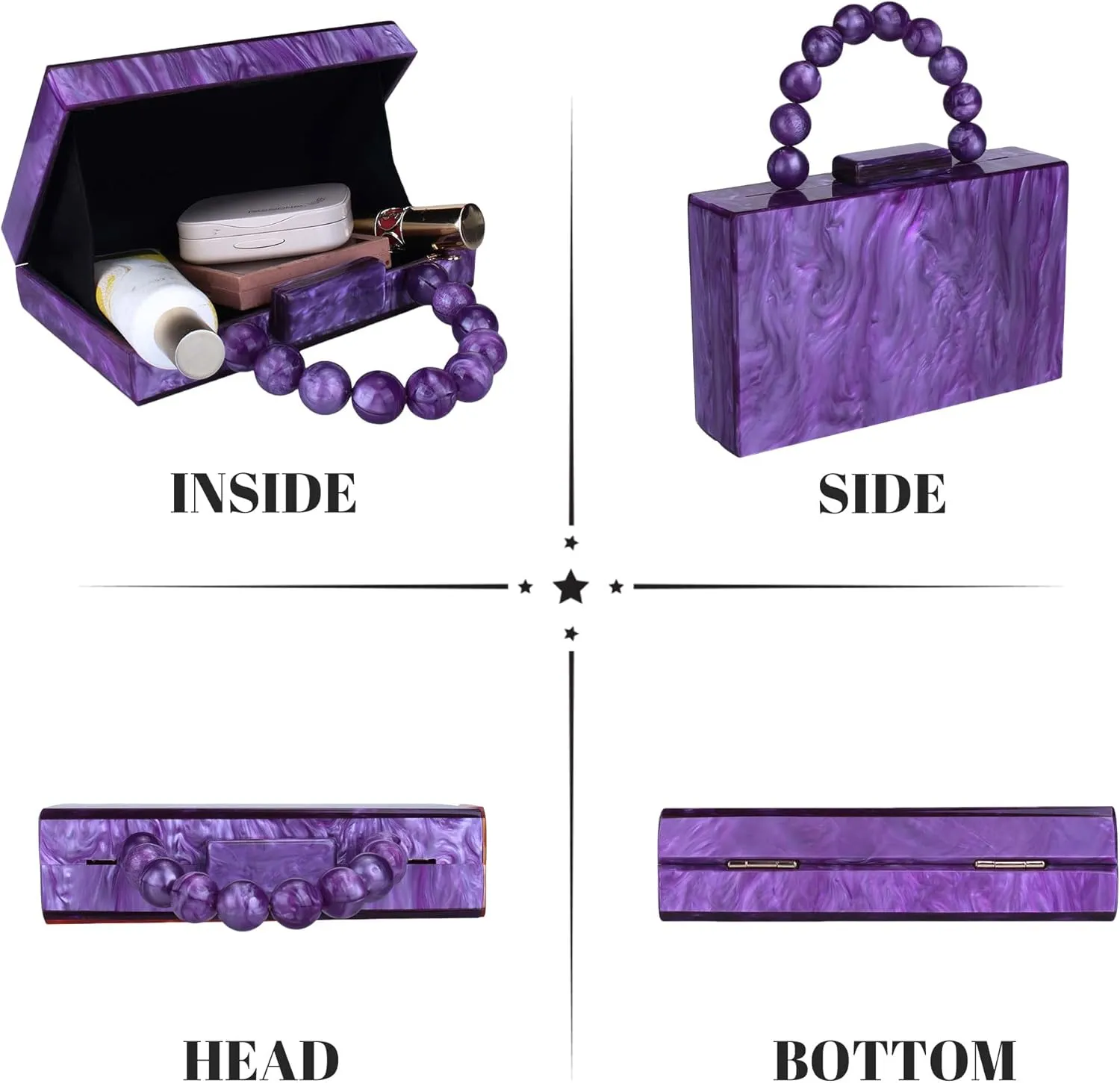 Acrylic Purses Evening Clutch Bag Marbling Handbags for Women Cross Body Bag with Pearl Chain Formal Wedding Prom Party