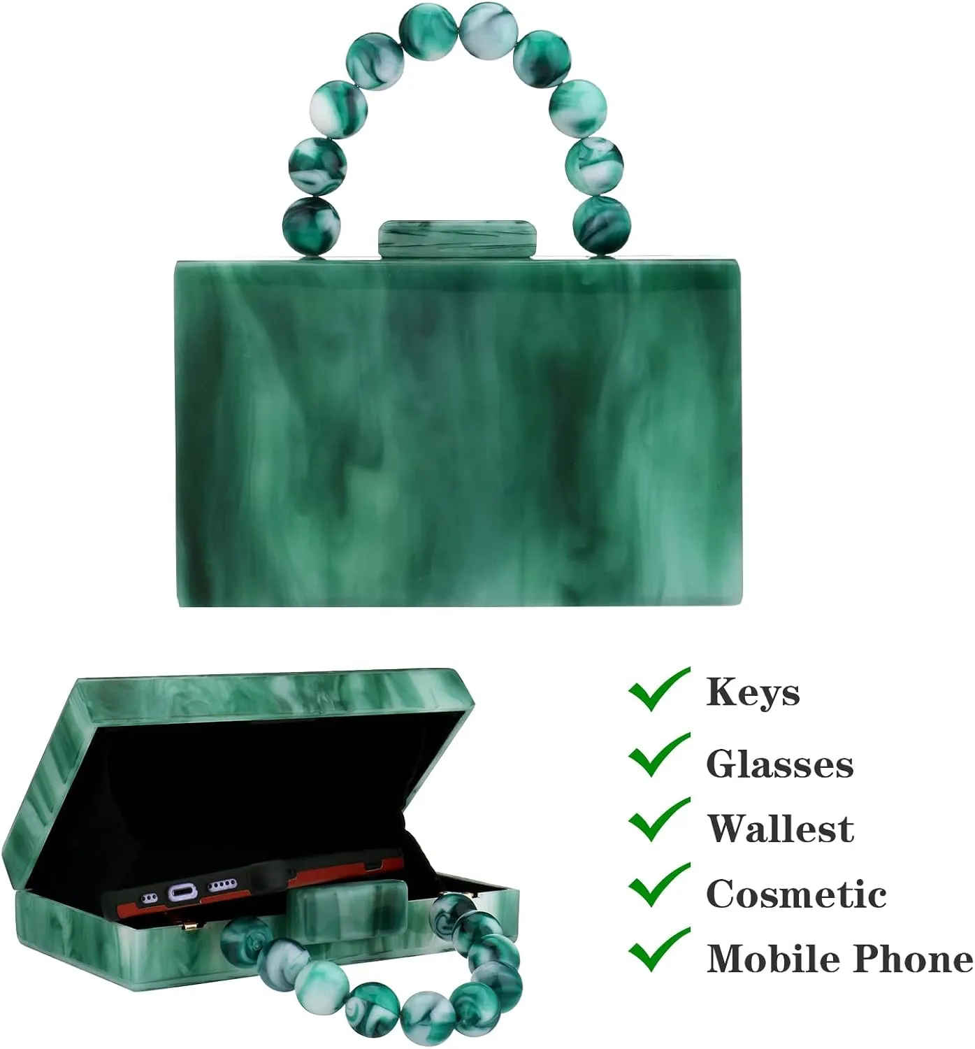 Acrylic Purses Evening Clutch Bag Marbling Handbags for Women Cross Body Bag with Pearl Chain Formal Wedding Prom Party