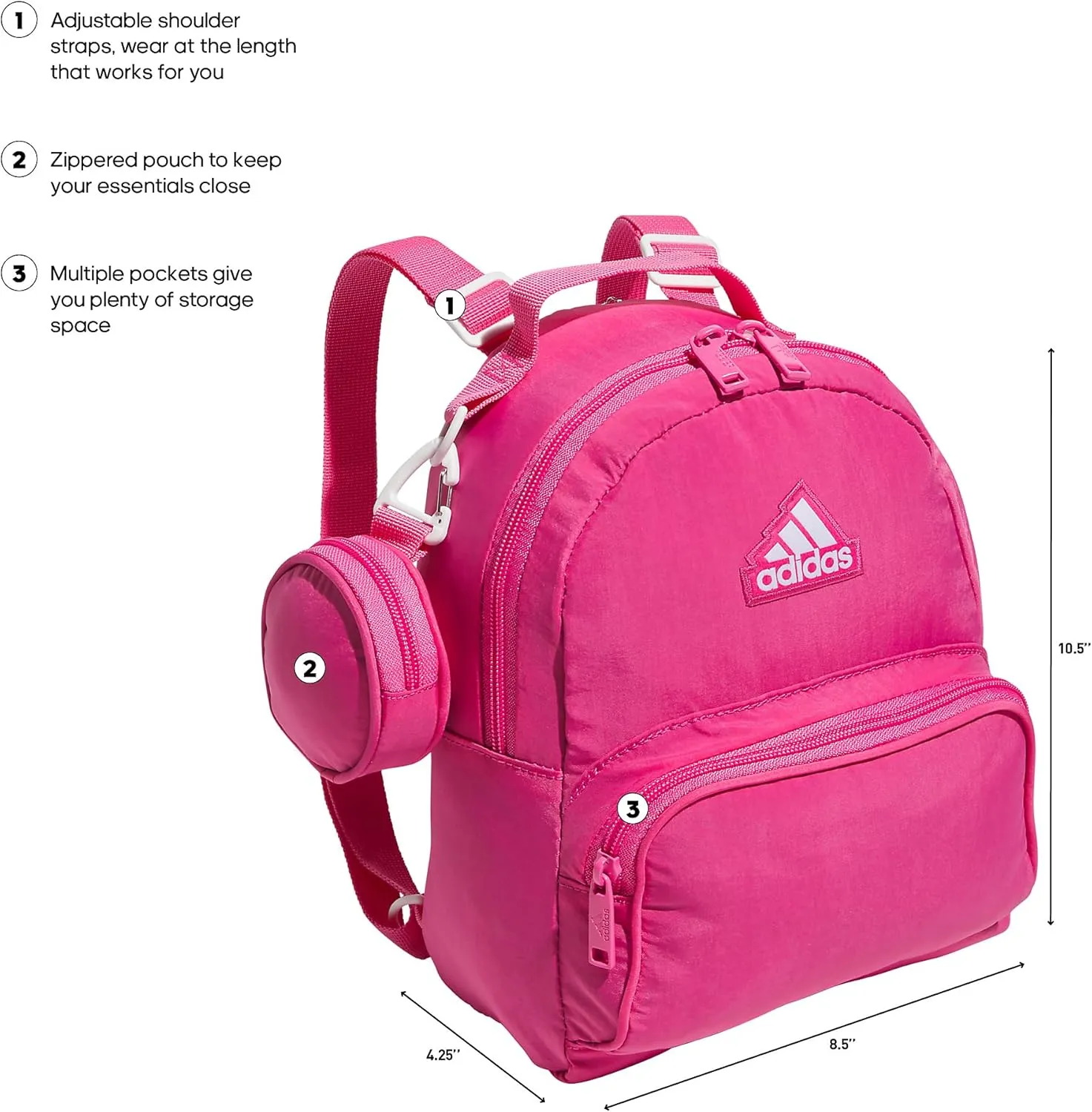 adidas Must Have Mini Backpack, Small Festivals and Travel, Pulse Magenta Pink/White, One Size