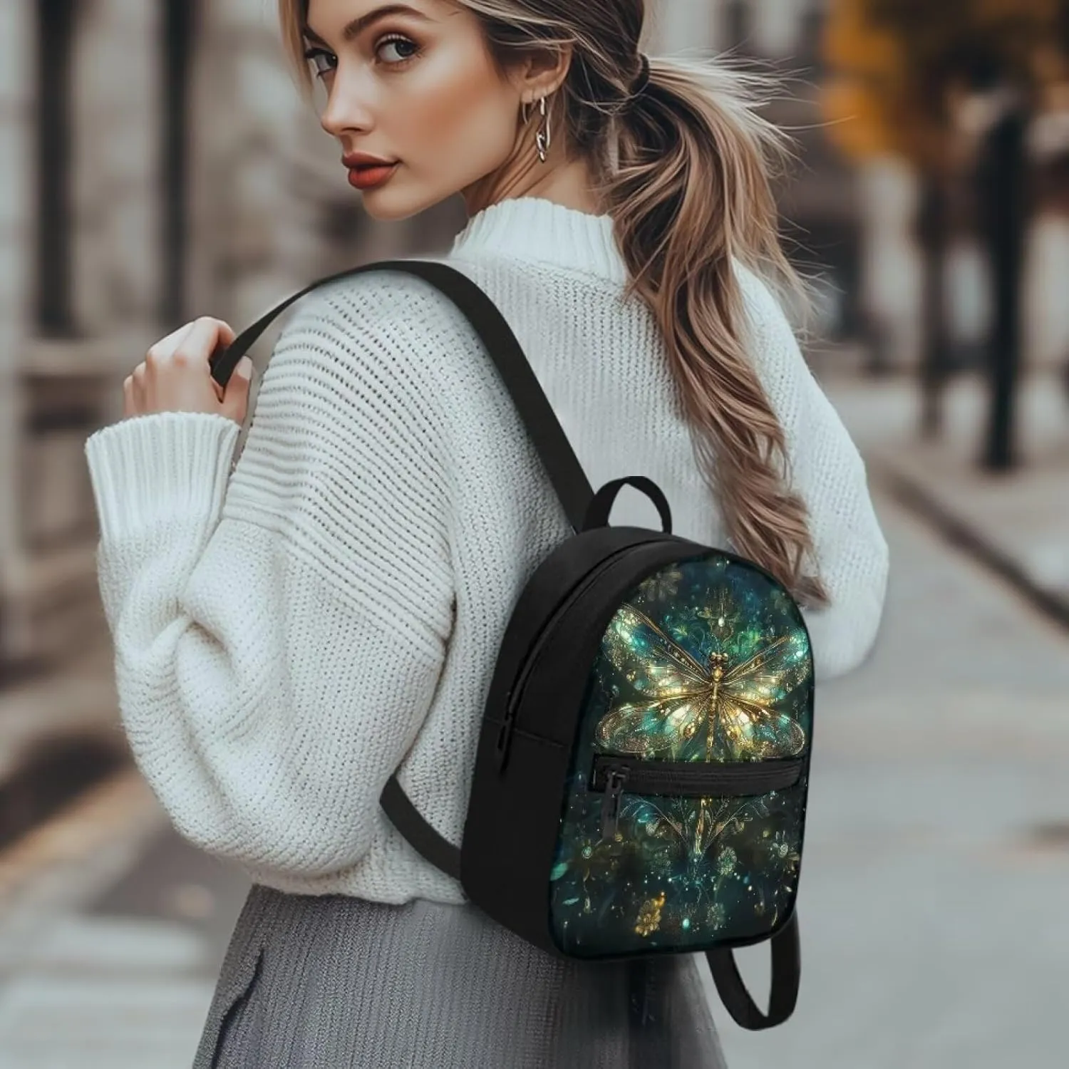 Aesthetic Dragonfly Backpack for Women Teen Girls Backpack Purses for Travel Casual Rucksack Fashion Shoulder Bag with Adjustable Straps Lightweight Daypack Gifts for Lady