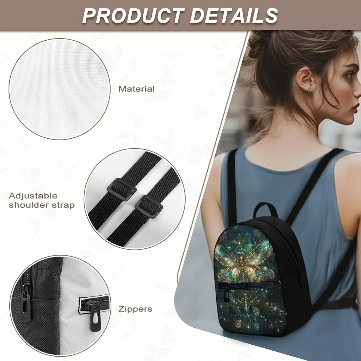 Aesthetic Dragonfly Backpack for Women Teen Girls Backpack Purses for Travel Casual Rucksack Fashion Shoulder Bag with Adjustable Straps Lightweight Daypack Gifts for Lady