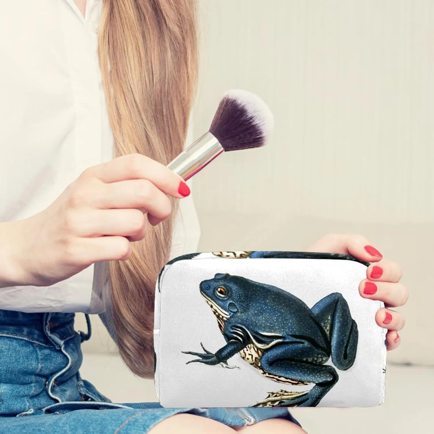 Aesthetic Frog Cosmetic Makeup Bags, Small Travel Zipper Pouch Portable Toiletry Bag Makeup Organizer for Women Teen Girls